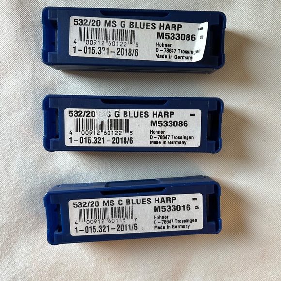 Set of 3 Hohner Blues Harp Harmonicas - Keys of G & C - Picture 3 of 6